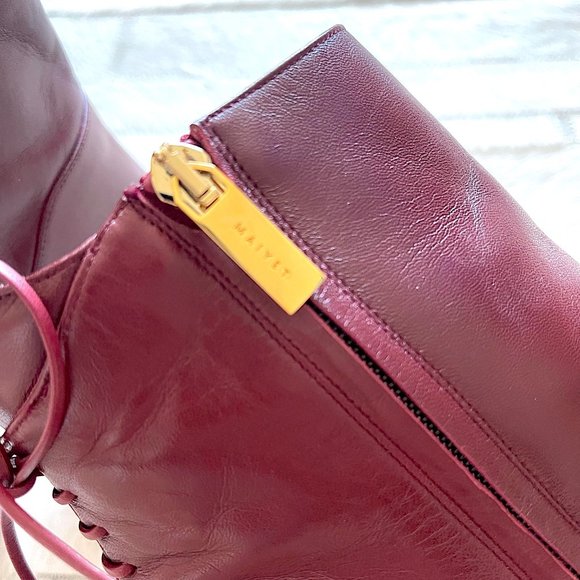 Rare Maiyet Burgundy Leather Sculptural Heel Ankle Boots - Picture 8 of 10